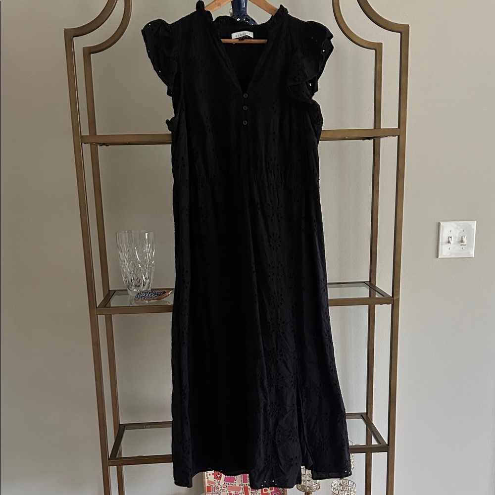 Elegant Black Eyelet Dress with Ruffle Sleeves